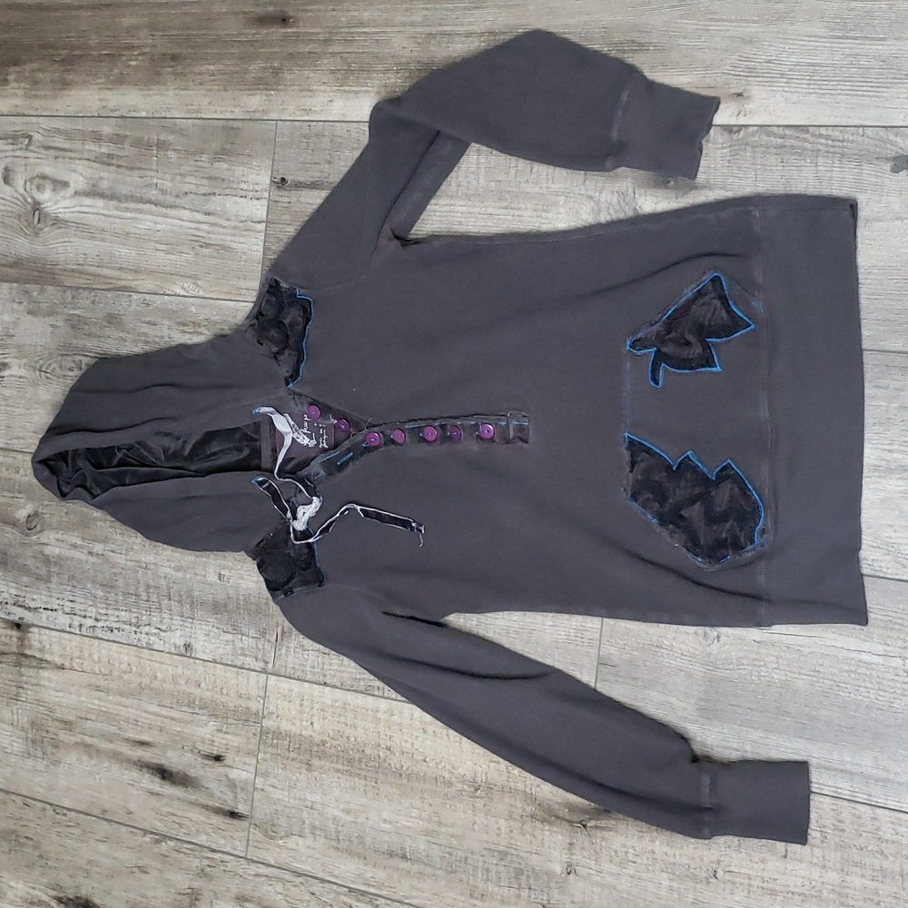 Free People Large Solid Hoodie Velvet Accent sweater